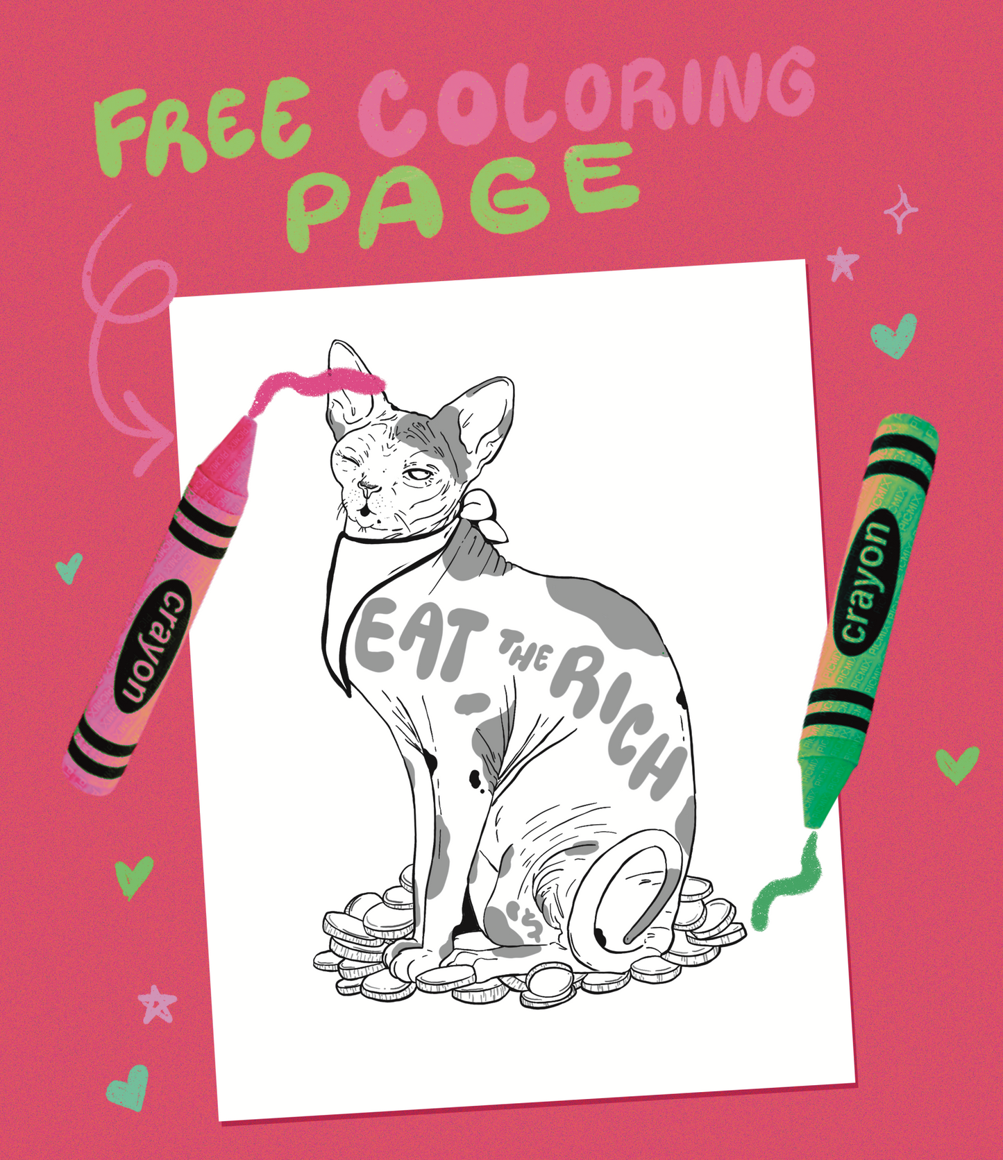 Eat the Rich Cat - Coloring Page Digital Download