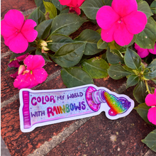 Load image into Gallery viewer, Color My World with Rainbows | Rainbow Paint Tube | Glitter Vinyl Sticker (Glossy)