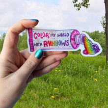 Load image into Gallery viewer, Color My World with Rainbows | Rainbow Paint Tube | Glitter Vinyl Sticker (Glossy)