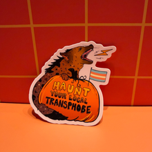 Load image into Gallery viewer, Haunt Your Local Transphobe | Trans Halloween Hyena | Vinyl Sticker (Matte)