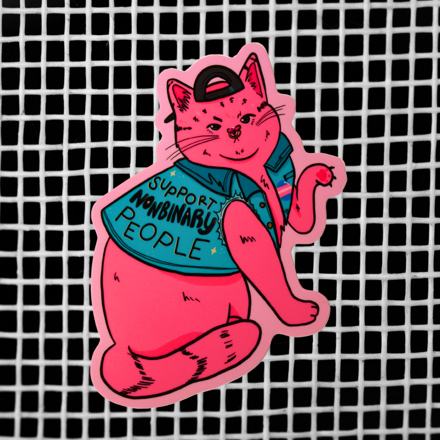 Support Nonbinary People - Cat Sticker (Glossy)