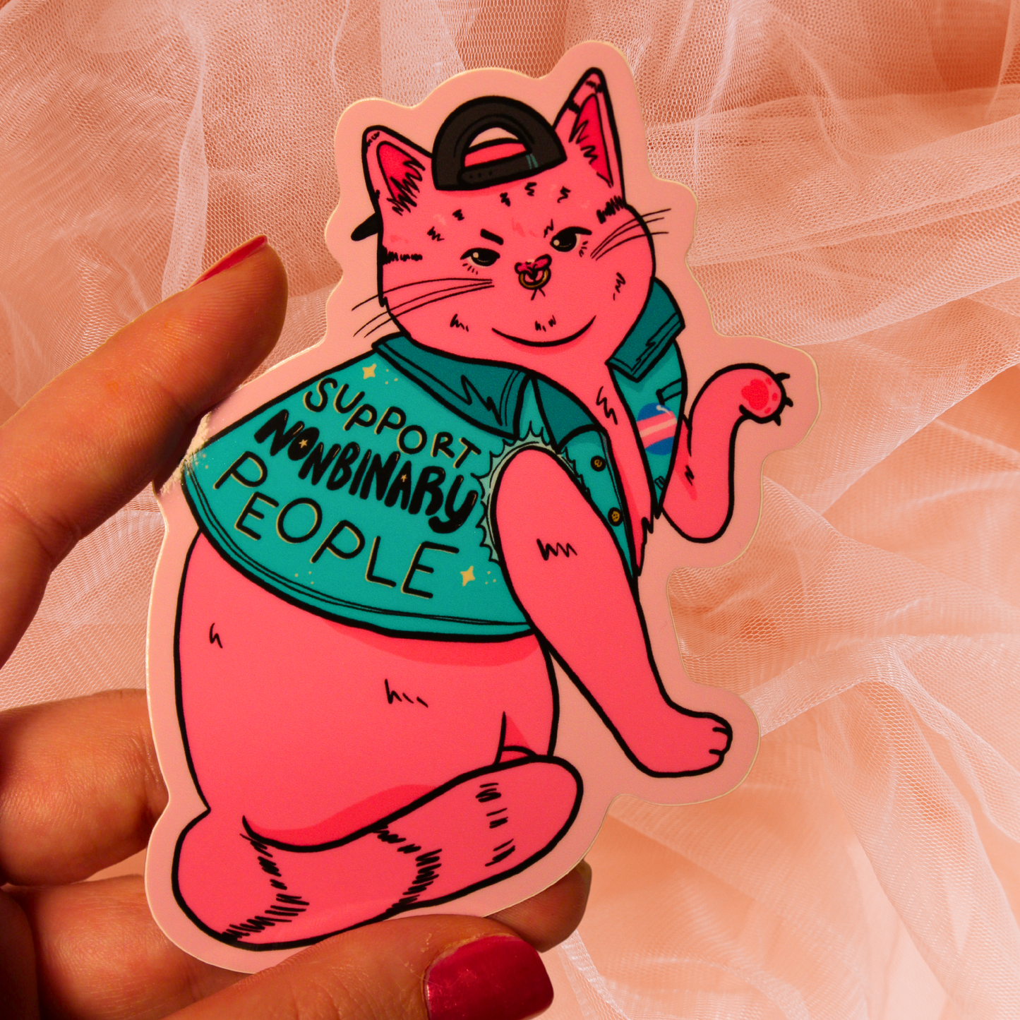 Support Nonbinary People - Cat Sticker (Glossy)