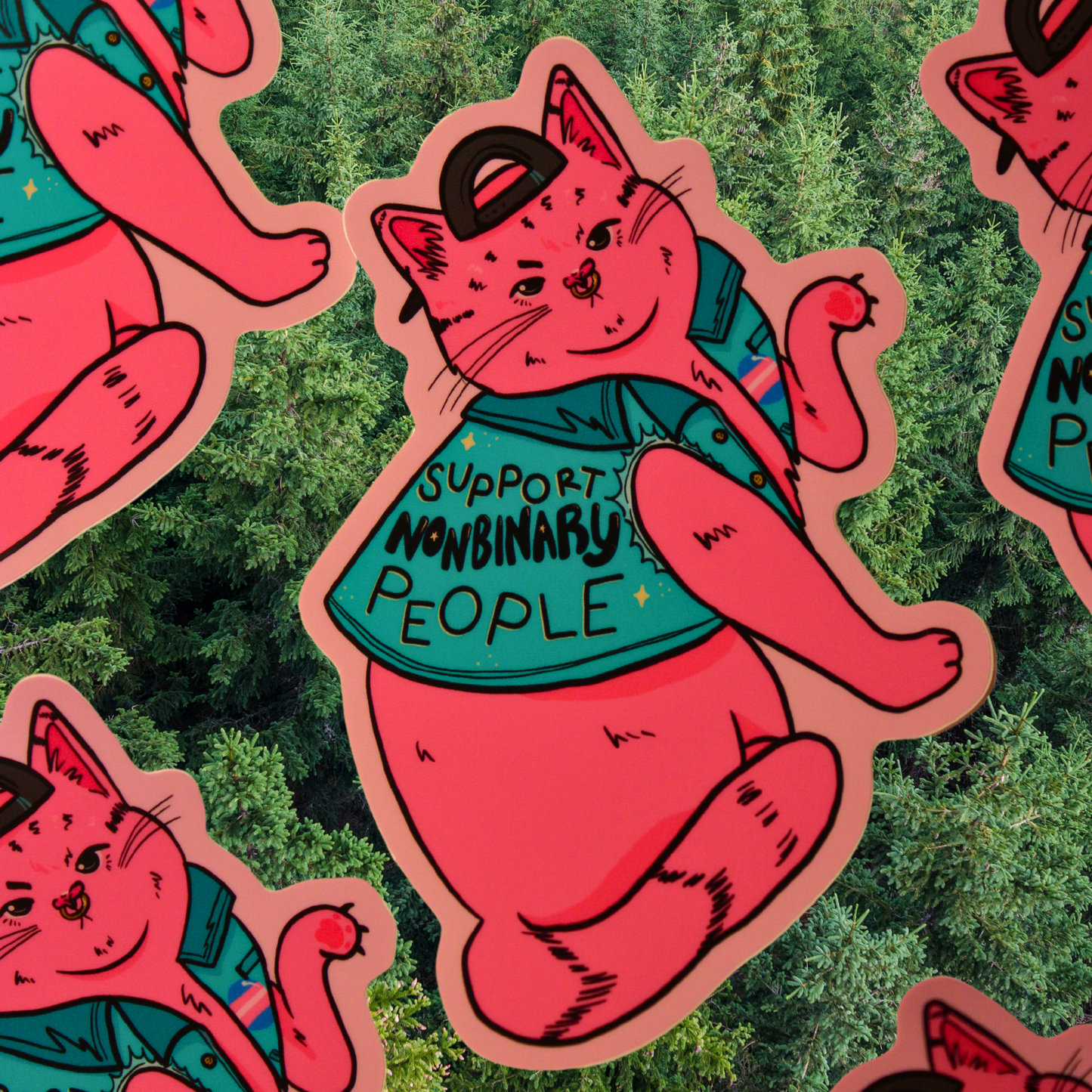 Support Nonbinary People - Cat Sticker (Glossy)