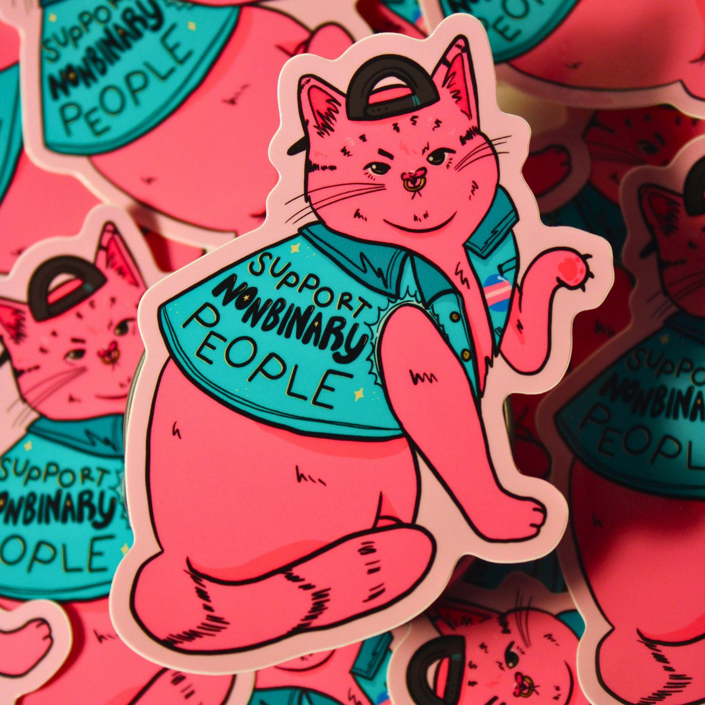 Support Nonbinary People - Cat Sticker (Glossy)