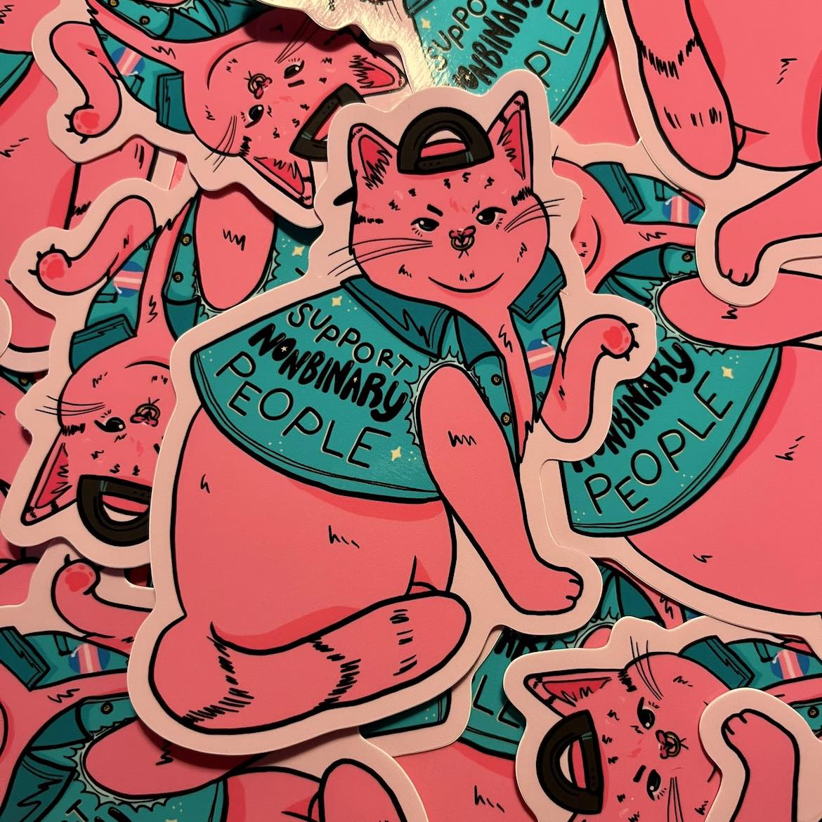 Support Nonbinary People - Cat Sticker (Glossy)