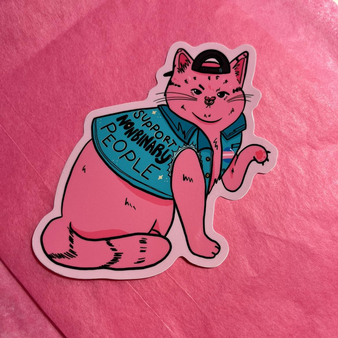 Support Nonbinary People - Cat Sticker (Glossy)