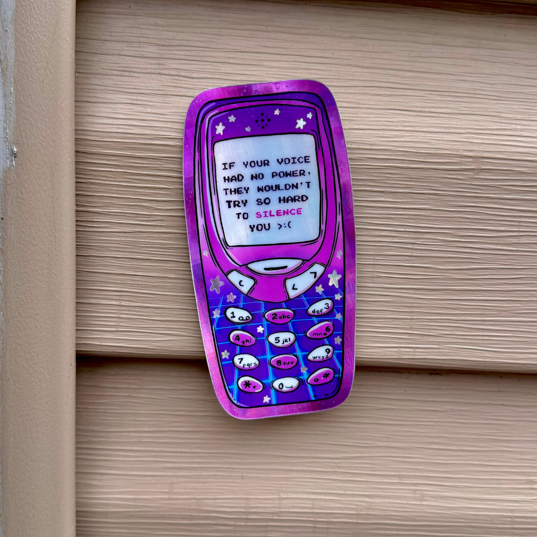 If Your Voice Held No Power They Wouldn't Try so Hard to Silence You - Holographic Vintage Phone Sticker