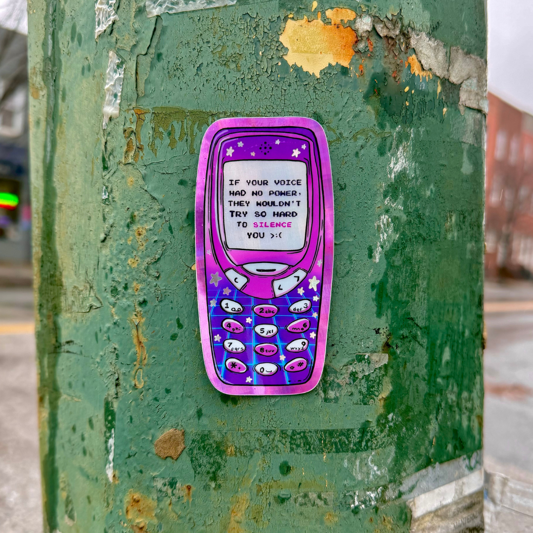 If Your Voice Held No Power They Wouldn't Try so Hard to Silence You - Holographic Vintage Phone Sticker
