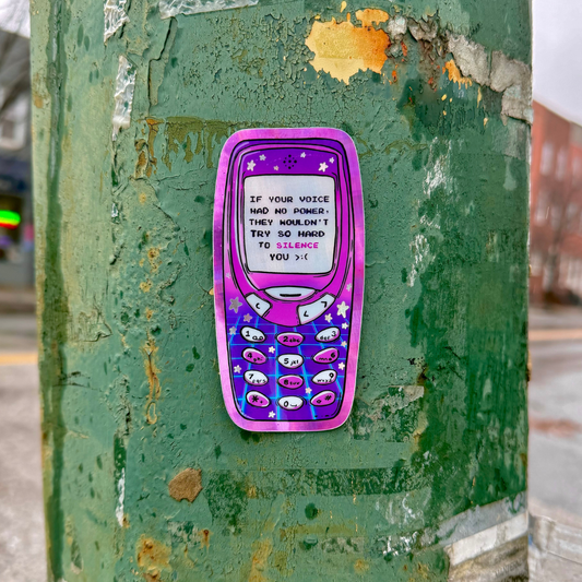 If Your Voice Held No Power They Wouldn't Try so Hard to Silence You - Holographic Vintage Phone Sticker