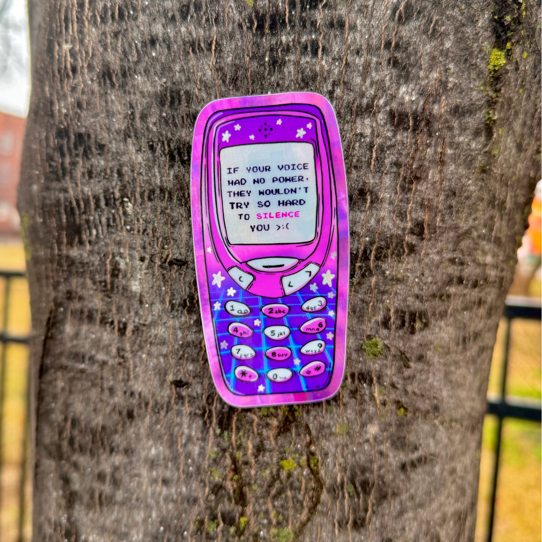 If Your Voice Held No Power They Wouldn't Try so Hard to Silence You - Holographic Vintage Phone Sticker