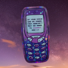 Load image into Gallery viewer, If Your Voice Held No Power | Vintage Phone | Disco Plaid Holographic Vinyl Sticker (Glossy)