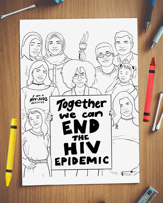 Together We Can End the HIV Epidemic Coloring Page Digital Download