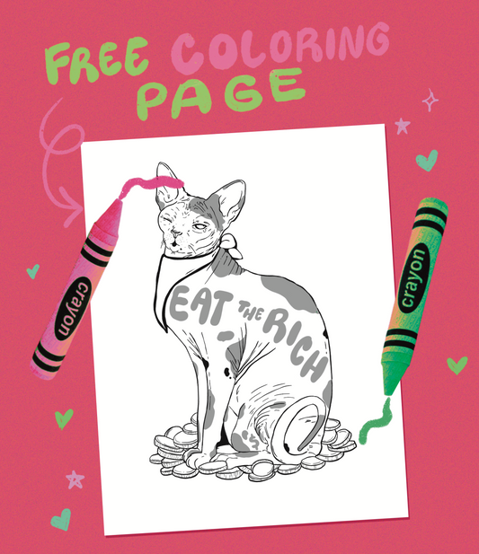 Eat the Rich Cat - Coloring Page Digital Download