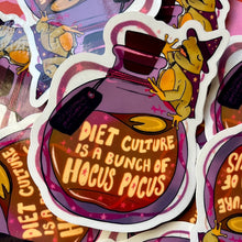 Load image into Gallery viewer, Diet Culture Is a Bunch of Hocus Pocus  | Magical Halloween Frog | Clear Vinyl Sticker (Glossy)