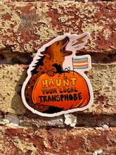 Load image into Gallery viewer, Haunt Your Local Transphobe | Trans Halloween Hyena | Vinyl Sticker (Matte)