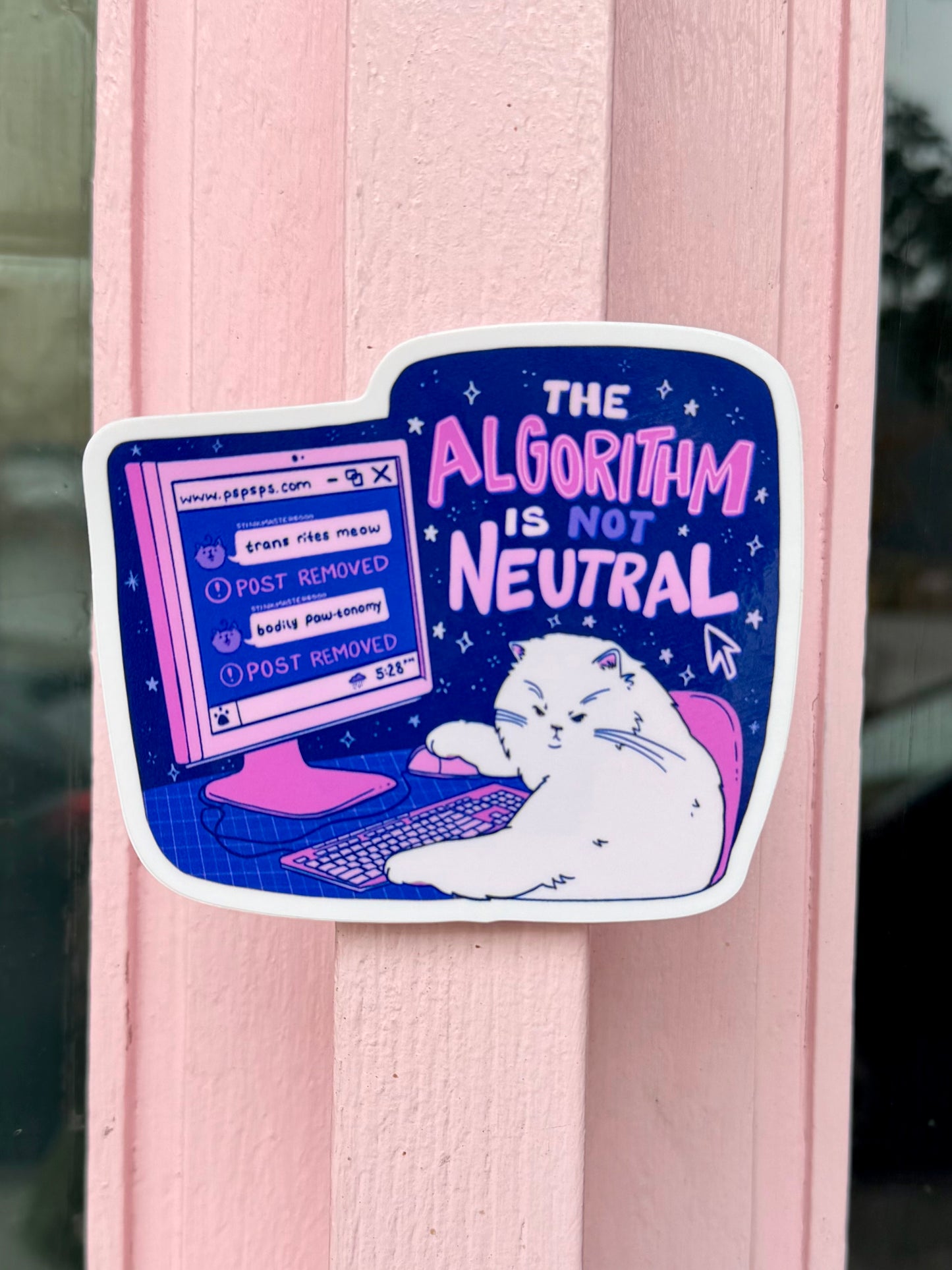 The Algorithm is not Neutral | Cat Computer Censorship | Vinyl Sticker (Glossy)