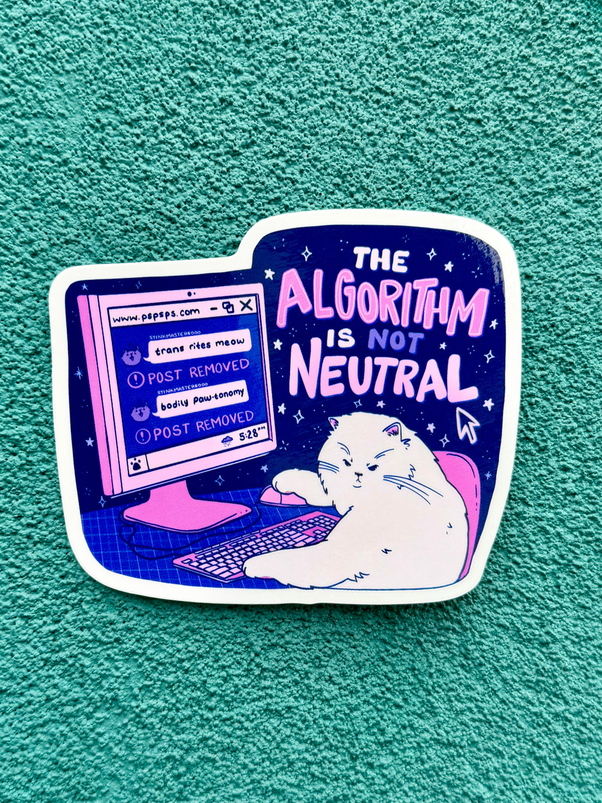 The Algorithm is not Neutral | Cat Computer Censorship | Vinyl Sticker (Glossy)