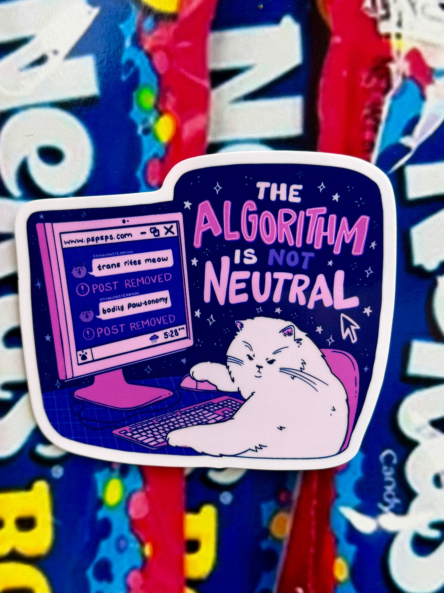 The Algorithm is not Neutral | Cat Computer Censorship | Vinyl Sticker (Glossy)