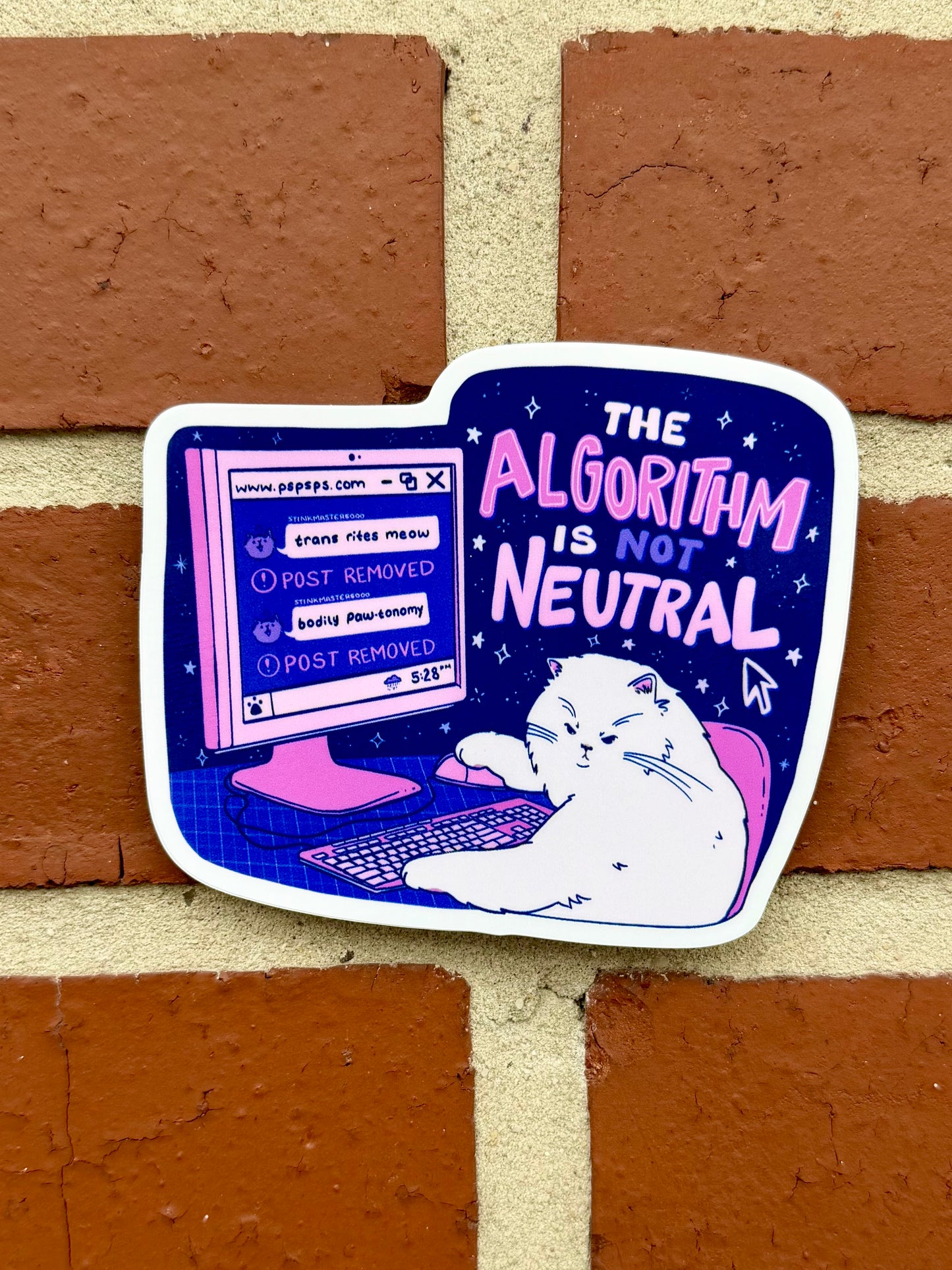 The Algorithm is not Neutral | Cat Computer Censorship | Vinyl Sticker (Glossy)