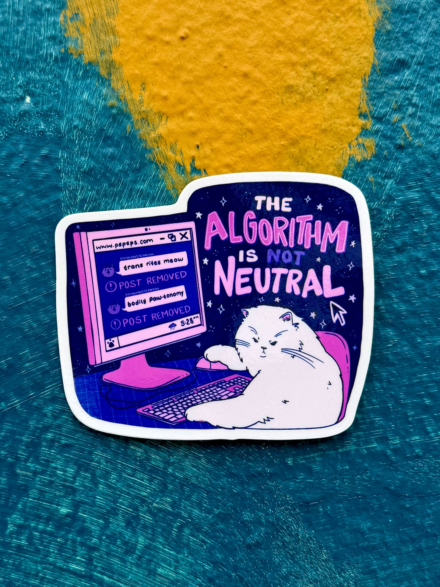 The Algorithm is not Neutral | Cat Computer Censorship | Vinyl Sticker (Glossy)
