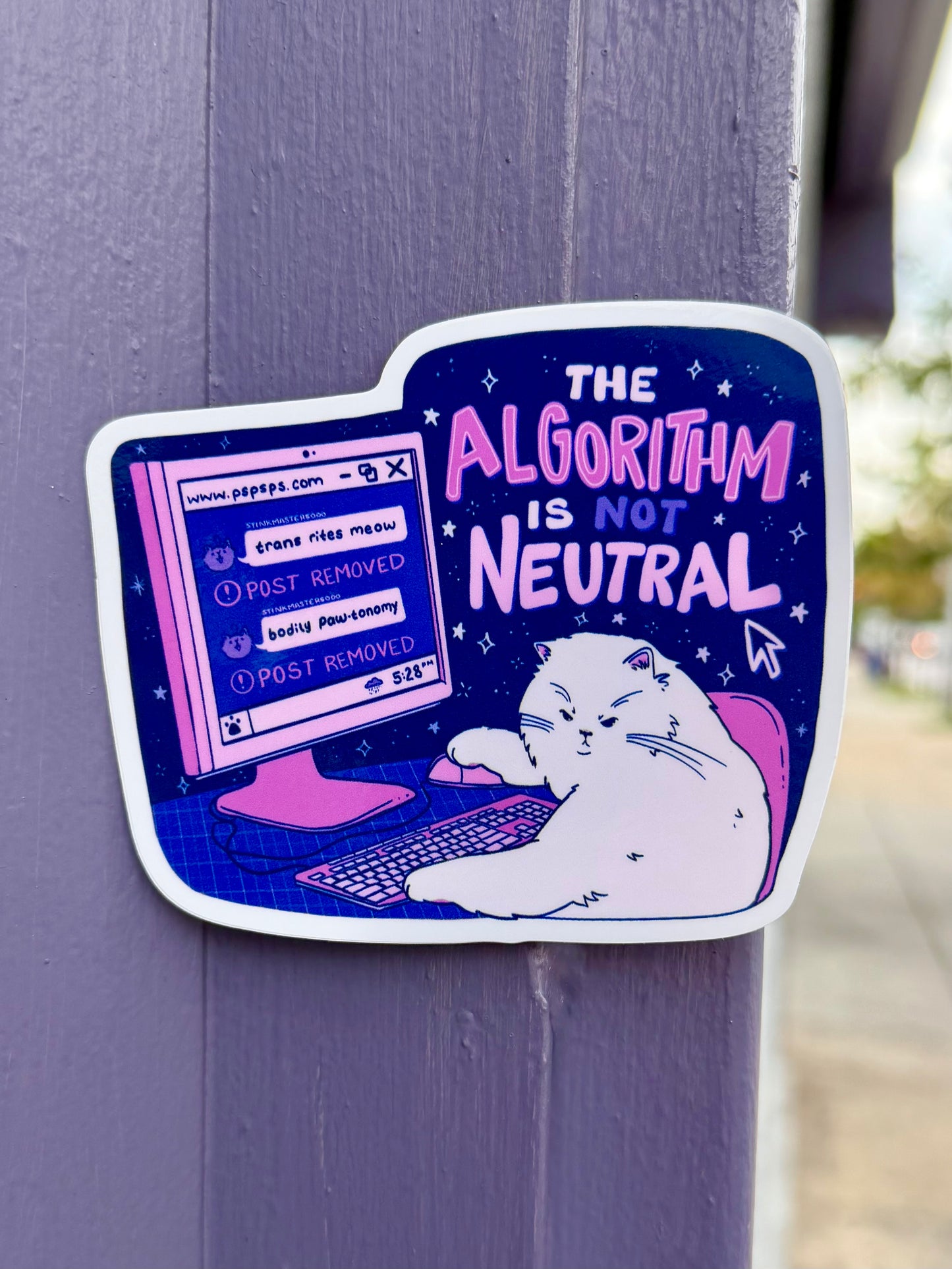 The Algorithm is not Neutral | Cat Computer Censorship | Vinyl Sticker (Glossy)
