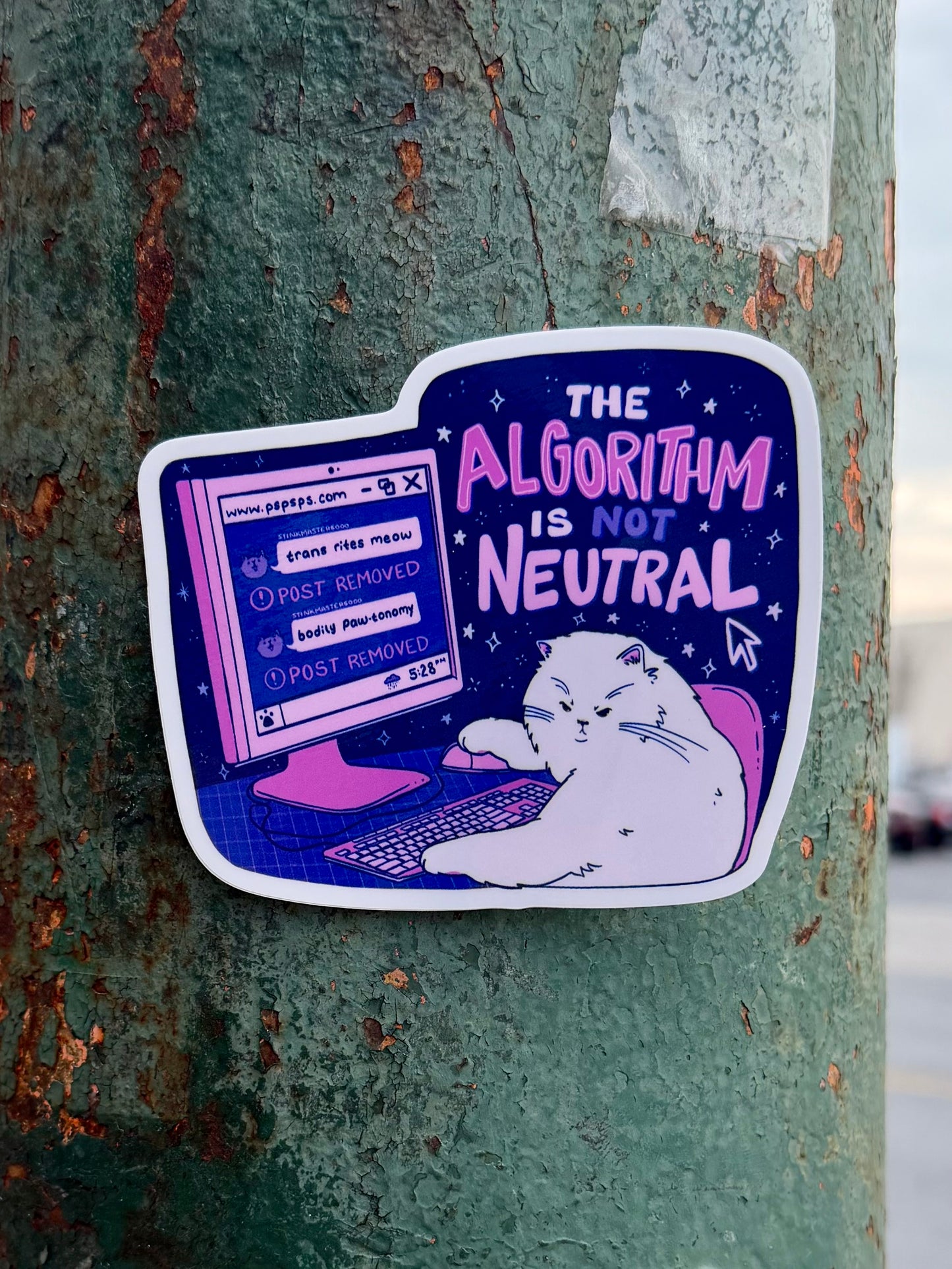 The Algorithm is not Neutral | Cat Computer Censorship | Vinyl Sticker (Glossy)
