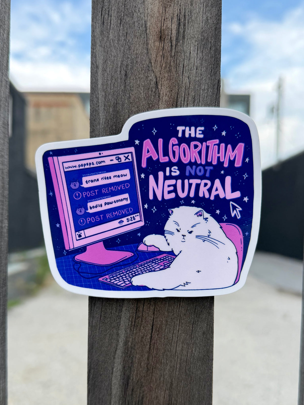The Algorithm is not Neutral | Cat Computer Censorship | Vinyl Sticker (Glossy)