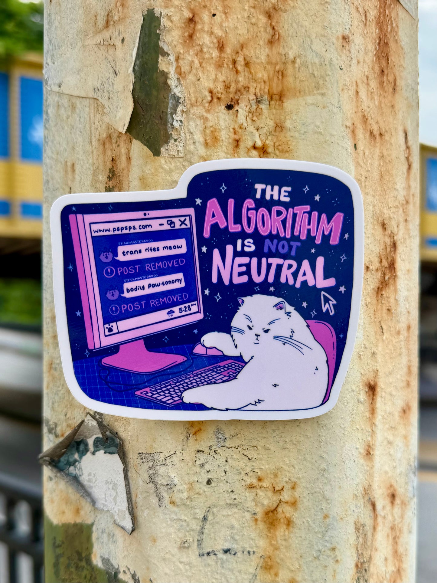 The Algorithm is not Neutral | Cat Computer Censorship | Vinyl Sticker (Glossy)