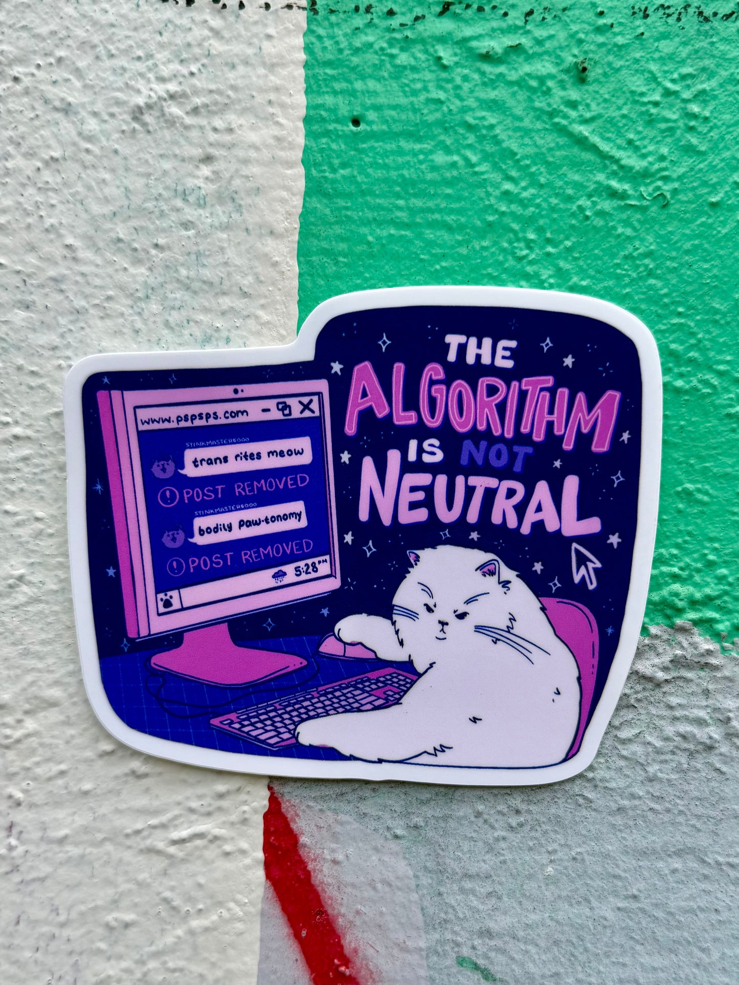 The Algorithm is not Neutral | Cat Computer Censorship | Vinyl Sticker (Glossy)
