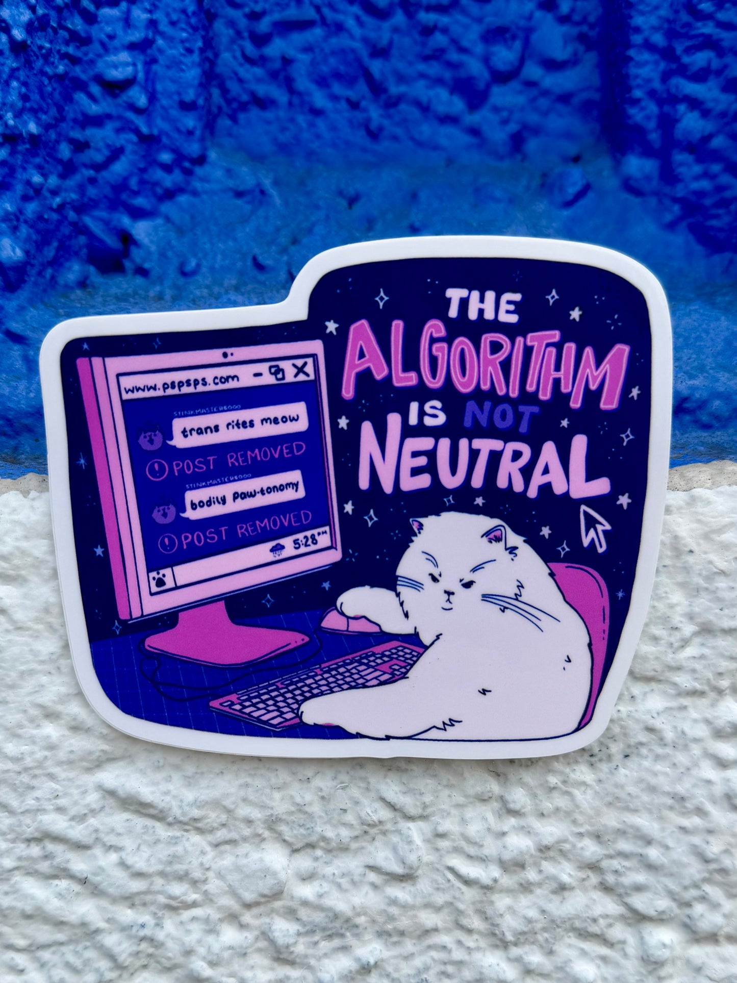 The Algorithm is not Neutral | Cat Computer Censorship | Vinyl Sticker (Glossy)