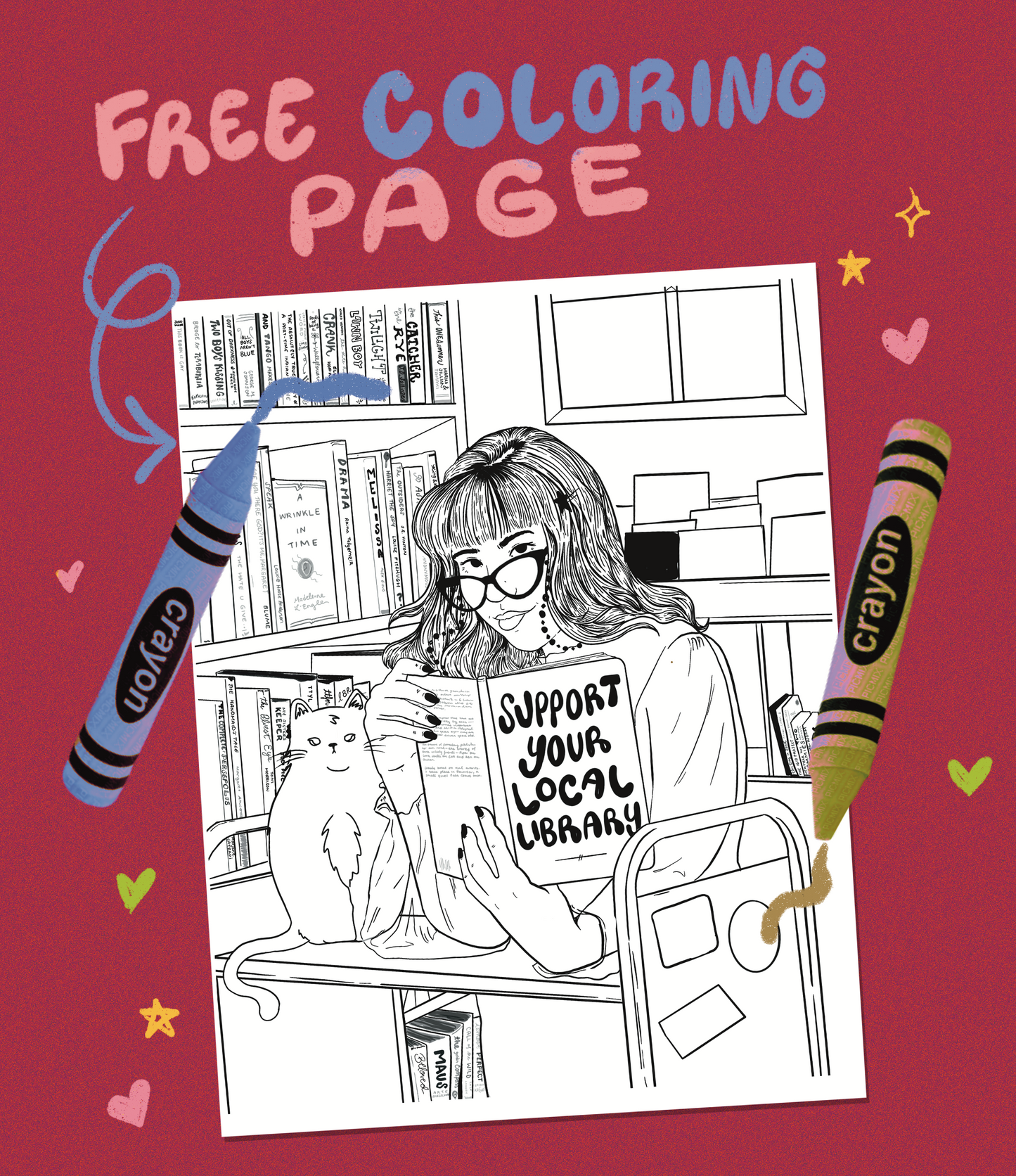 Support Your Local Library Coloring Page Digital Download