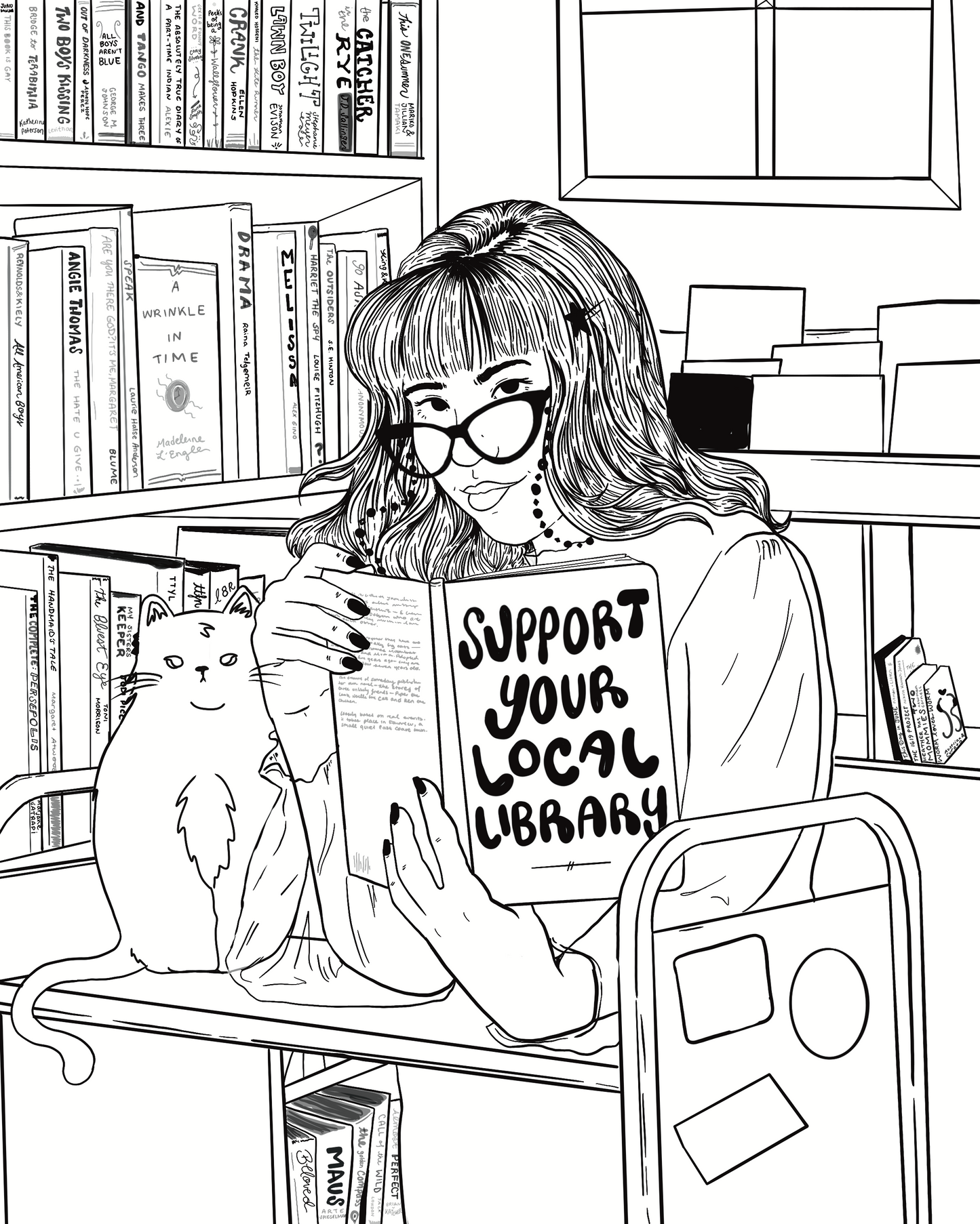 Support Your Local Library Coloring Page Digital Download