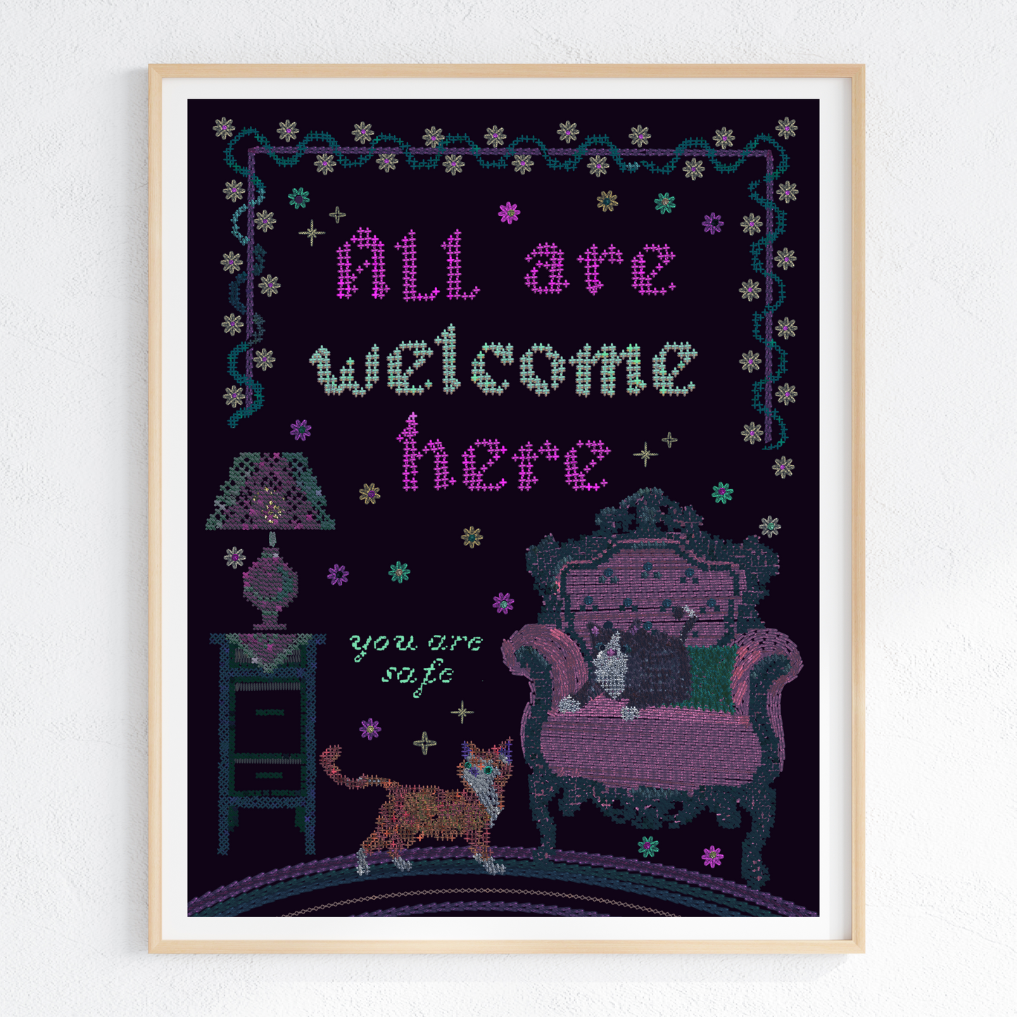 All are Welcome Here (Cross-Stitch Inspired) - Print