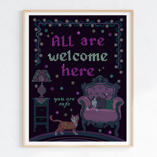 All are Welcome Here (Cross-Stitch Inspired) - Print
