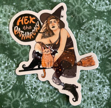 Load image into Gallery viewer, Hex the Patriarchy | Halloween Witch Cat | Vinyl Sticker (Glossy)
