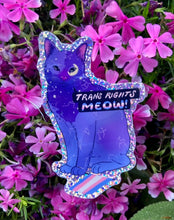 Load image into Gallery viewer, Trans Rights Meow! | Constellation Cat | Glitter Vinyl Sticker (Glossy)